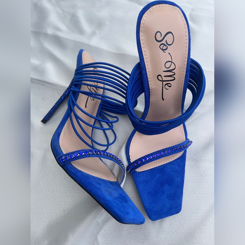 Royal blue jeweled heels